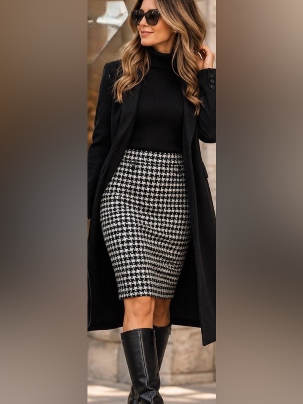 Cleo Houndstooth Pencil Skirt XS Black Grey Fall Office